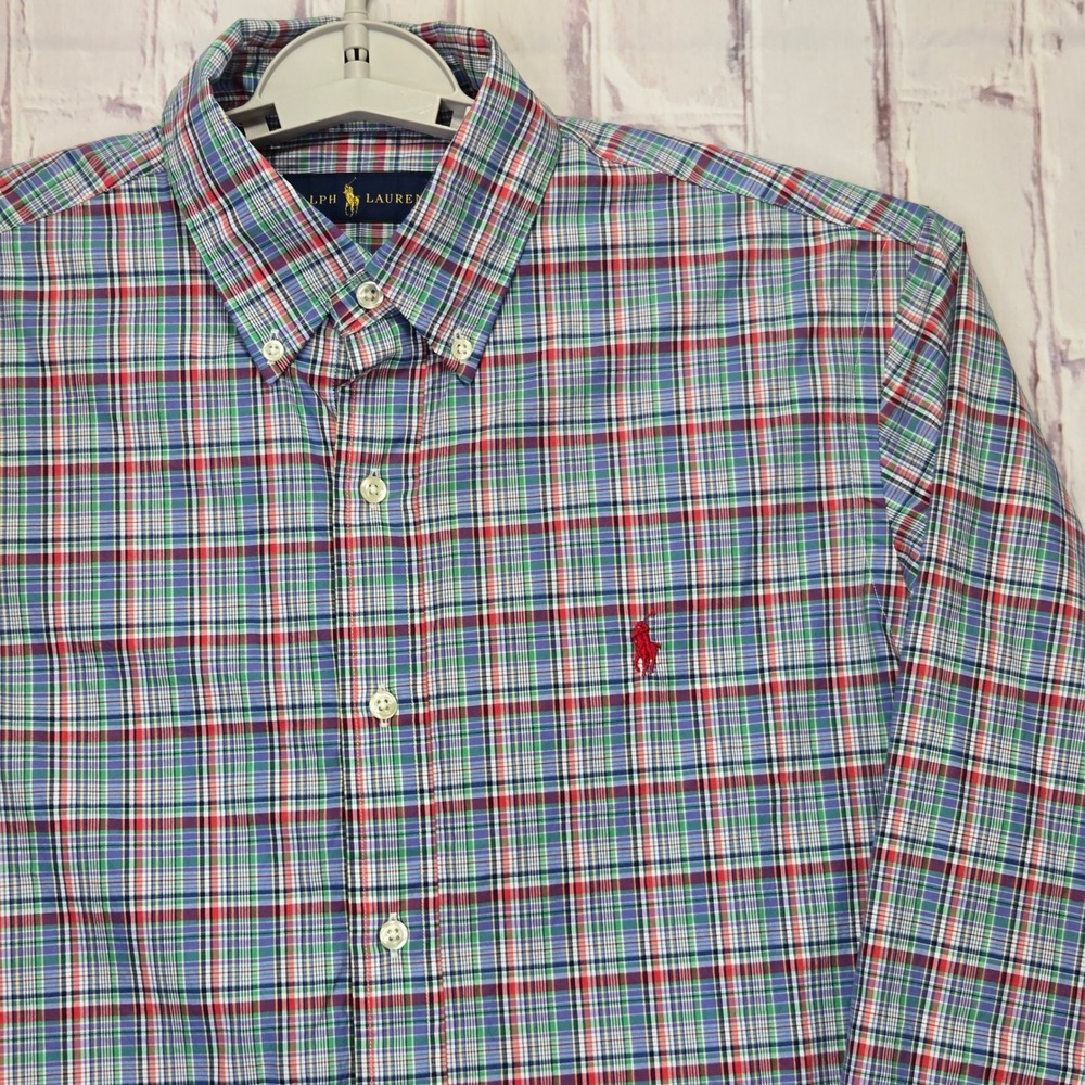 Ralph Lauren Polo Button Down Shirt Multi Plaid Cotton Pony Logo Mens Medium